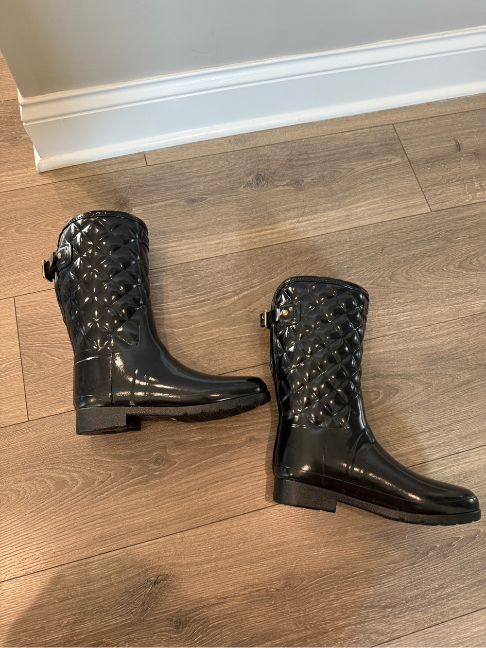 Hunter Black Adjustable Quilted Refined Slim Fit Short Rain Boots Size 7 - Picture 10 of 15